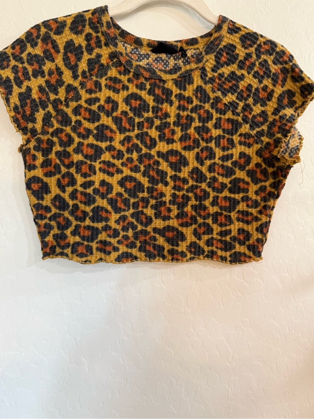 Leopard Print Cropped Knit Top - Mustard / Black
